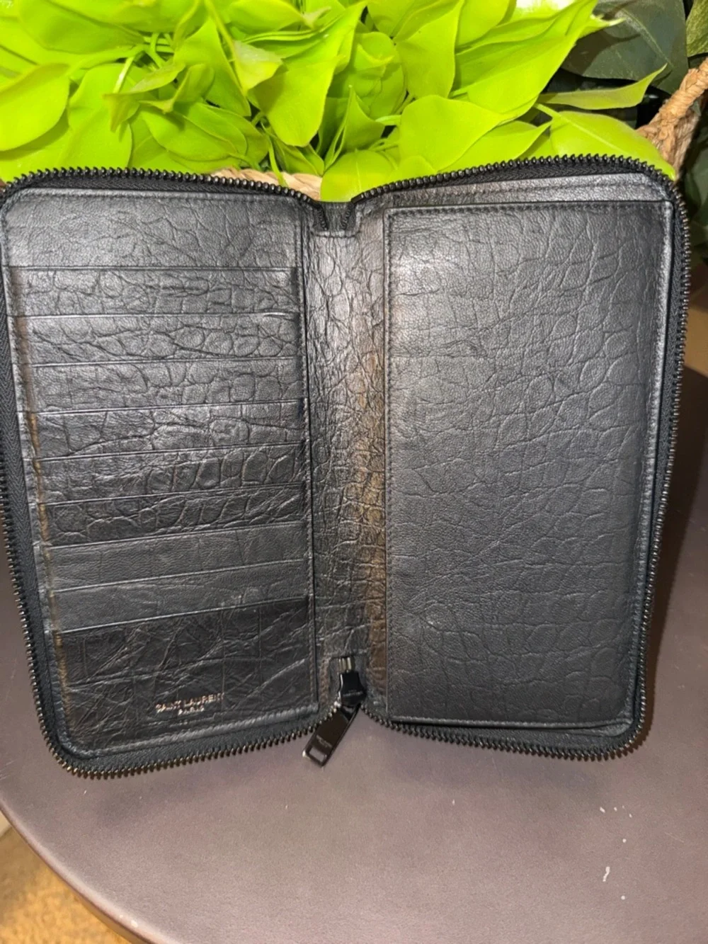 YSL Saint Laurent Black Croc-Embossed Zip Around Wallet with Black YSL Logo - Picture 9 of 13
